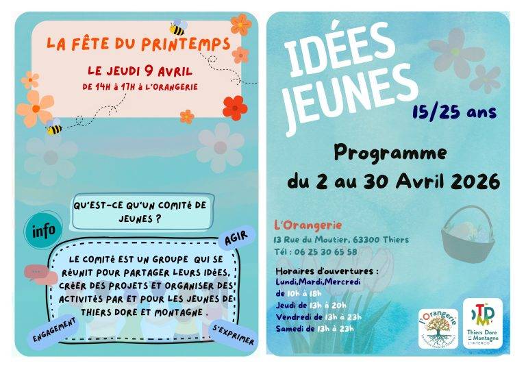 Programme mensuel 15-25 (Jeunesse) avril 2026 - L'Orangerie recto