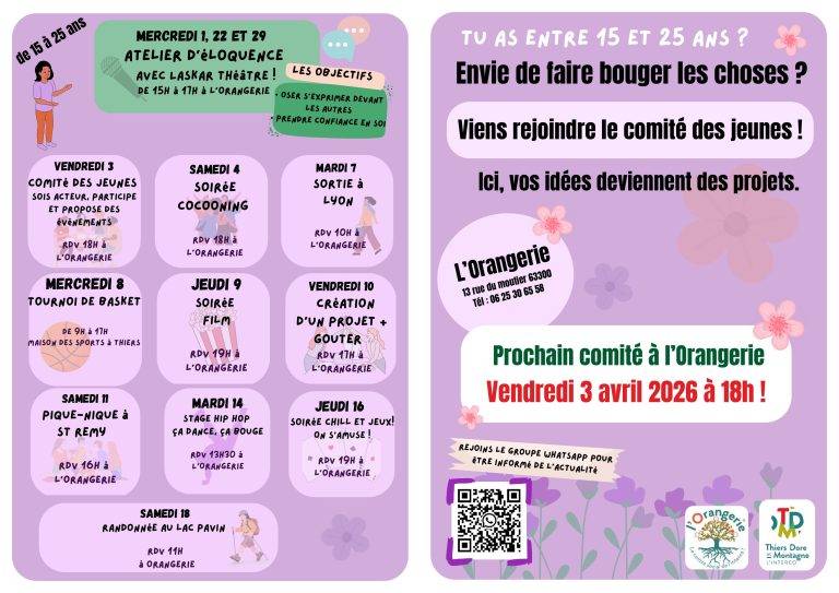 Programme mensuel 15-25 (Jeunesse) avril 2026 - L'Orangerie verso