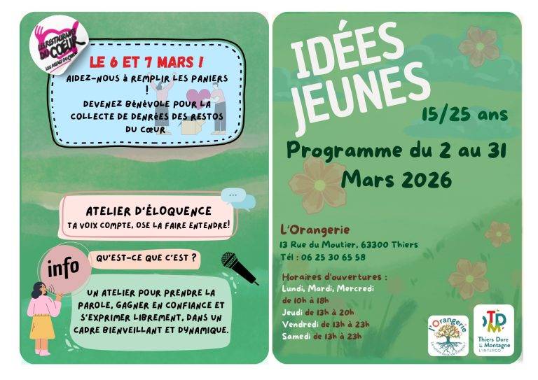 Programme mensuel 15-25 (Jeunesse) mars 2026 - L'Orangerie recto