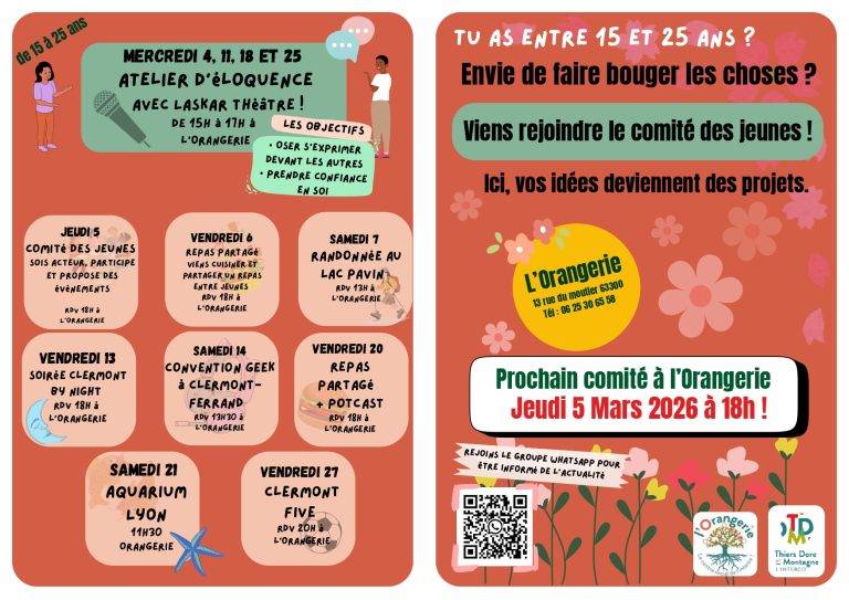Programme mensuel 15-25 (Jeunesse) mars 2026 - L'Orangerie verso